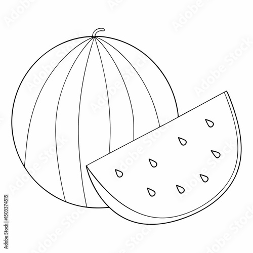 Watermelon coloring page simple and minimal line art illustration on white background