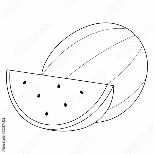 Watermelon coloring page simple and minimal line art illustration on white background