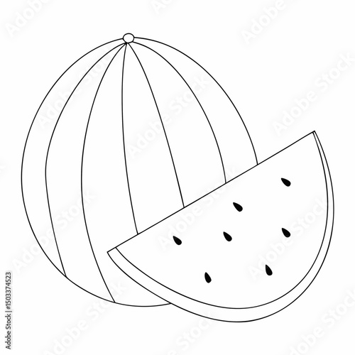 Watermelon coloring page simple and minimal line art illustration on white background