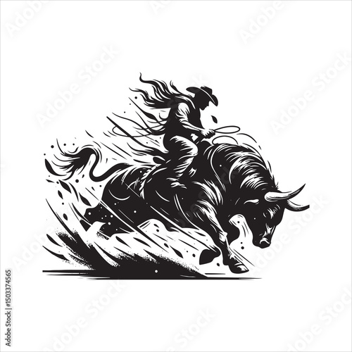 Bull Rodeo Showdown – Cowboy Riding a Bucking Bull in Action