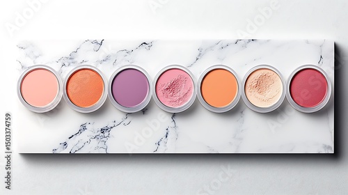 Seven Colorful Lipstick Shades Arranged on Marble Surface