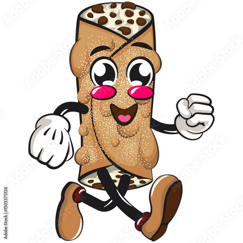 cute cannoli vektor illustration mascot character walking, work of hand drawn
