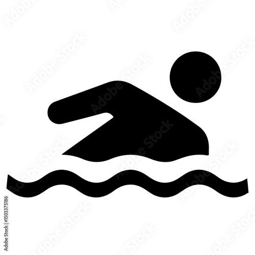A person swimming in water, illustrated in a simple black silhouette.