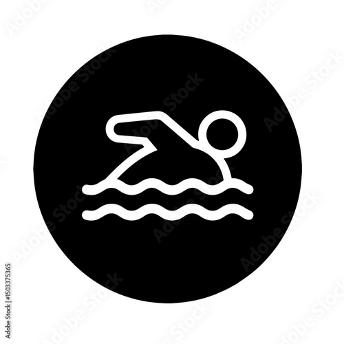 A person swimming in water, illustrated in a simple, black and white style.