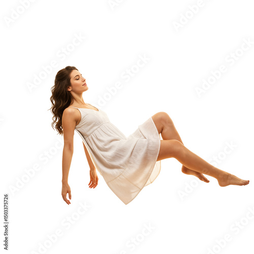 Woman reclines, dress, beauty, relaxing, carefree pose photo