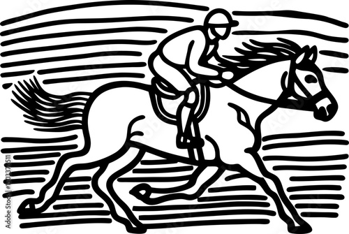 jockey racing on galloping horse dynamic equestrian sport, powerful animal in motion, speed and agility