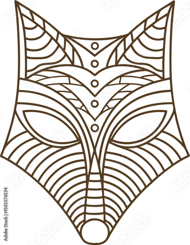 Intricate fox mask illustration geometric pattern design in line art form