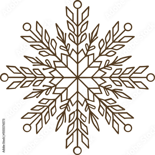 Intricate geometric snowflake design with symmetrical patterns and branch like extensions