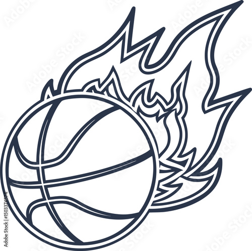 flaming basketball icon stylized outline art, dynamic motion, energy, sports enthusiasm
