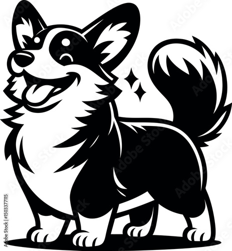 Smiling cute and  playful corgi silhouette 