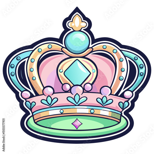 Colorful decorative crown design in pastel colors for stickers and prints to illustrate the princess's world