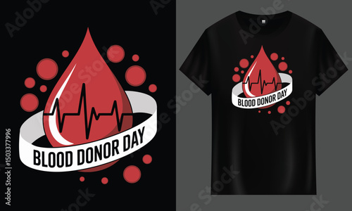 Blood Donor Day vector t-shirt design with heart pulse and blood drop, isolated from the background and ready for print