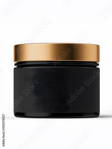 Black Glass Jar with Metallic Gold Lid Mockup