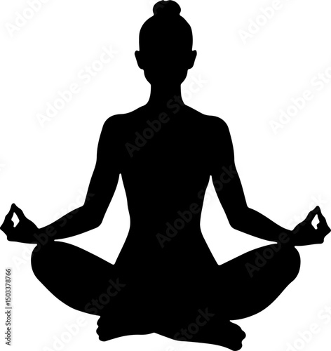 Meditating Figure with Lotus Flower Silhouette vector