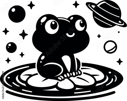 Cute frog in space on a lily pad