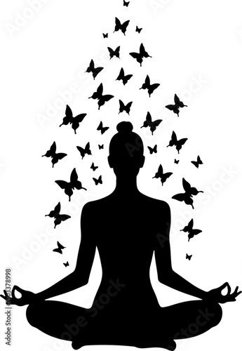 Meditating Figure with Lotus Flower Silhouette vector