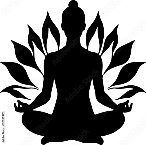 Meditating Figure with Lotus Flower Silhouette vector