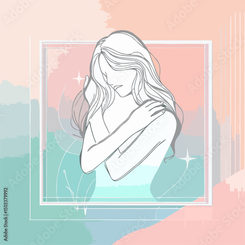 Polaroid Frame Dreamscape ? A...A soft pastel animation featuring a feminine figure embracing herself, surrounded by dreamy polaroid-style frames and gentle gradients. Perfect for use in nostalgic con