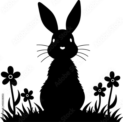 Easter day Cute Bunny Silhouette in Flowers  vector design