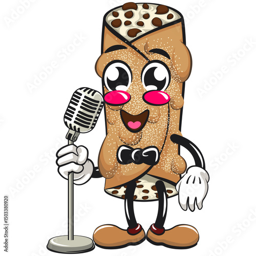 cute cannoli vektor illustration mascot character on front of the mic become a stand up comedian, work of hand drawn
