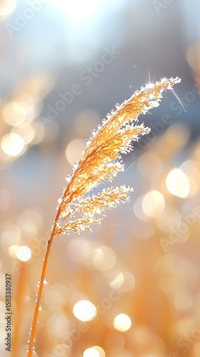 Single Frosty Reed with Bokeh Background