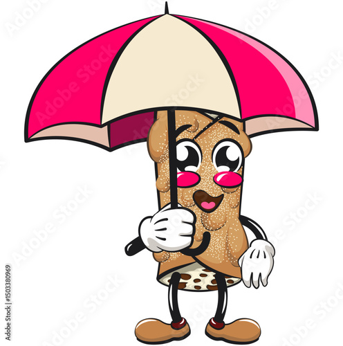 cute cannoli vektor illustration mascot character with an umbrella, work of hand drawn
