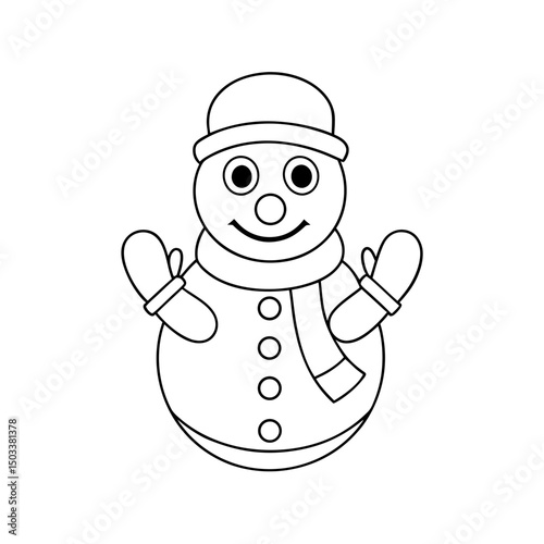 Printable Snowman with Mittens Coloring Page Vector