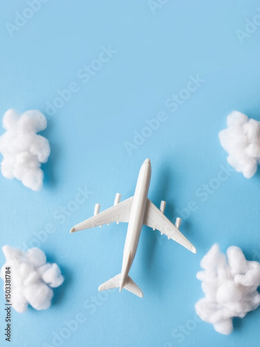 White plane model on blue background