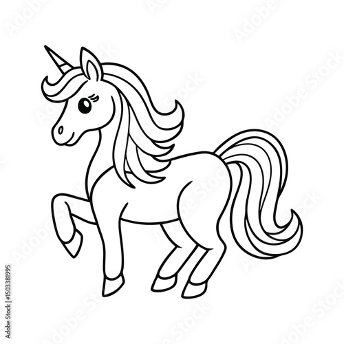 Printable Unicorn Prancing in Snow Coloring Page Vector
