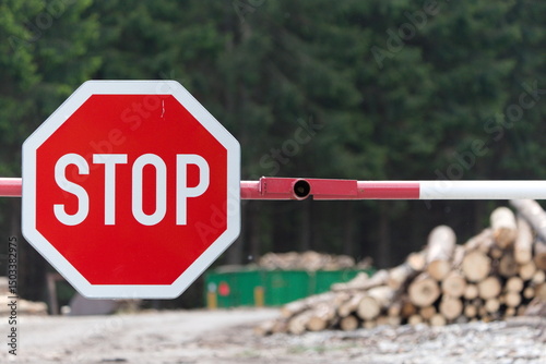Red stop traffic sign board. Stop concept. Copy space.