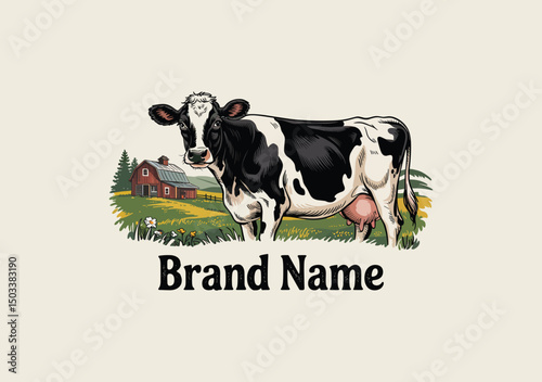hand drawn cow farm logo design 