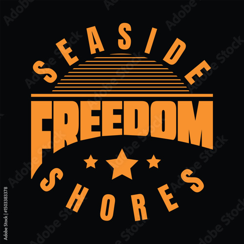 Seaside Freedom Shores Retro Sunset T Shirt Design