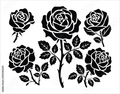 Black Rose Design Set – Bold Silhouette Flowers