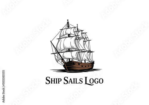 hand drawn vintage ship sails logo design 