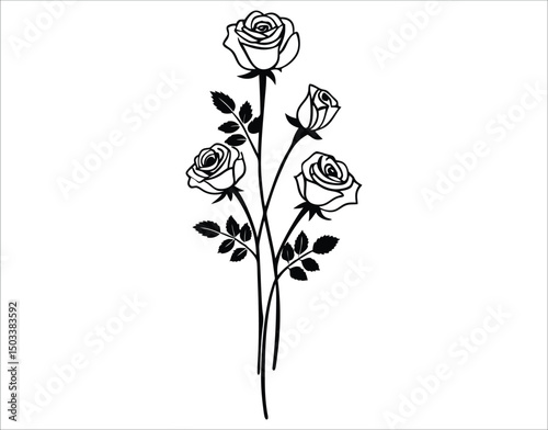 Black Rose Floral Elements – Vector Tattoo Clipart