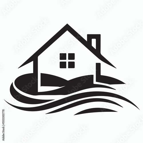 This vector real estate icon represents a simple house building, a symbol of property and residential housing design