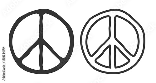 Vector set icons of Peace symbol in retro groovy style. Vintage peace symbol.