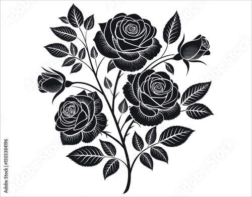 Black Vector Roses – Bold Stencil Flower Set