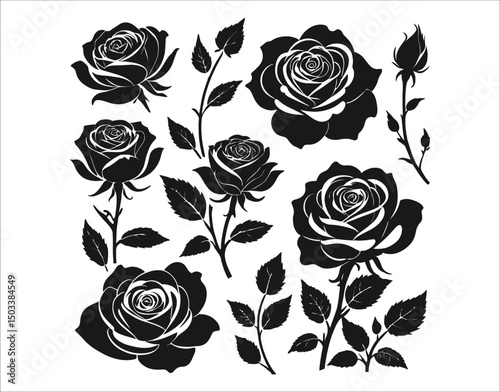 Bold Vector Roses – Black Flower Silhouette Art