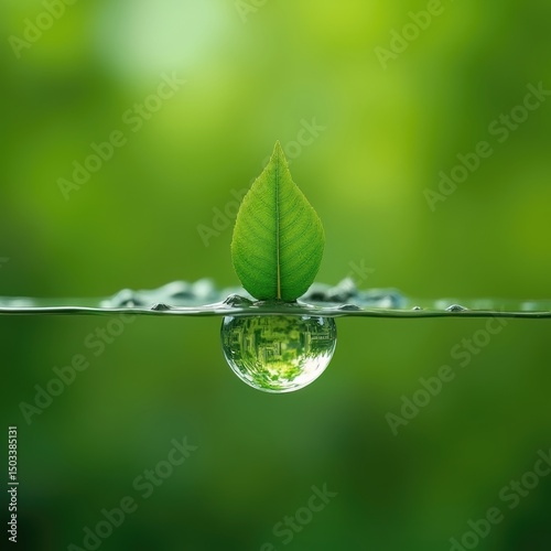 World water day. A drop of planet earth about to make contact with the undulating water surface.
