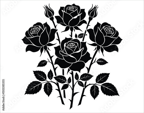 Isolated Rose Flowers – Black Vector Tattoo Bundle