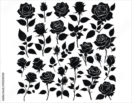 Rose Decal Silhouettes – Black Vector Collection