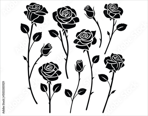 Silhouettes of Roses – Black Vector Tattoo Flowers