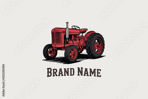 hand drawn vintage tractor logo design 