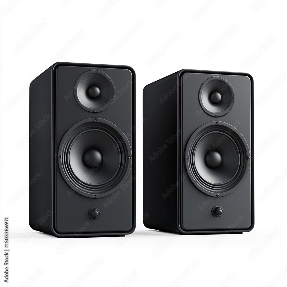 Fototapeta premium Two black, rectangular stereo speakers