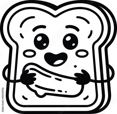 Cute cartoon bread slice character smiling with butter or jam and animated expression