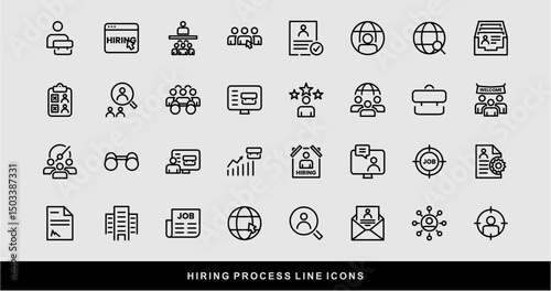 Hiring Process Line Icons. Recruitment, Job Application, Interview, Candidate Selection Vector Set
