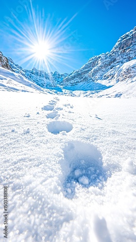 Bright Sunlight Cutting Through Snowy Mountain Valley