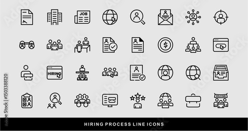 Hiring Process Line Icons. Recruitment, Job Application, Interview, Candidate Selection Vector Set
