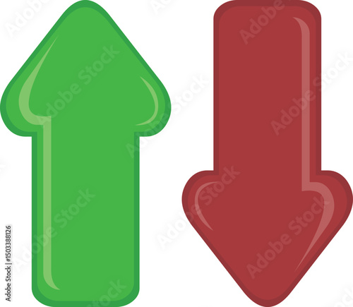 vector illustration green and red two arrows indicating up down direction sense